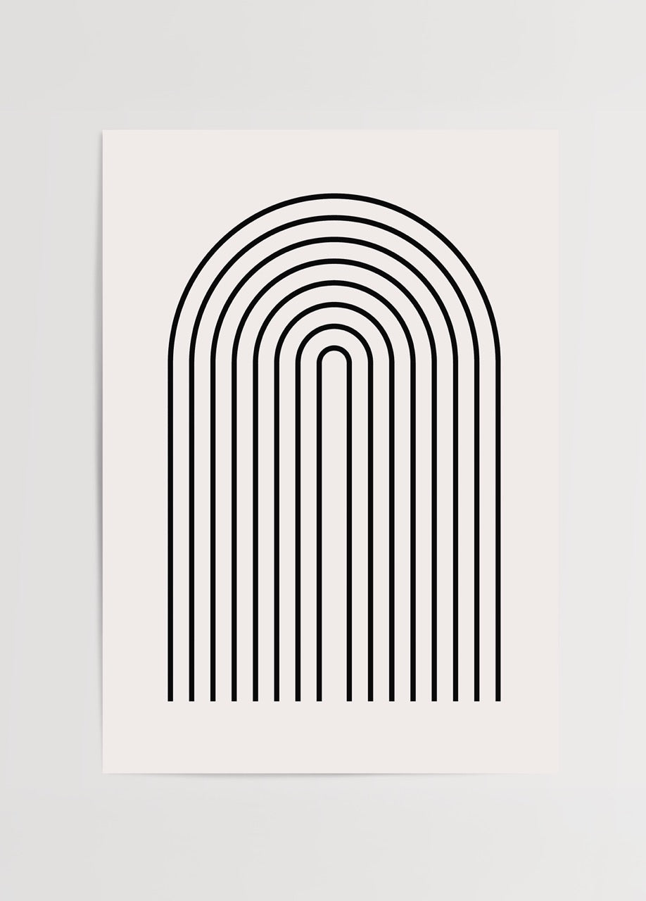 Minimalist poster print featuring elegant curved black lines on a light background.