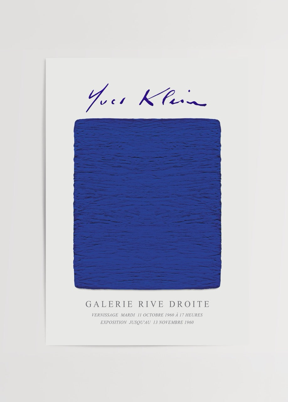 Deep blue abstract wall art print on textured background.