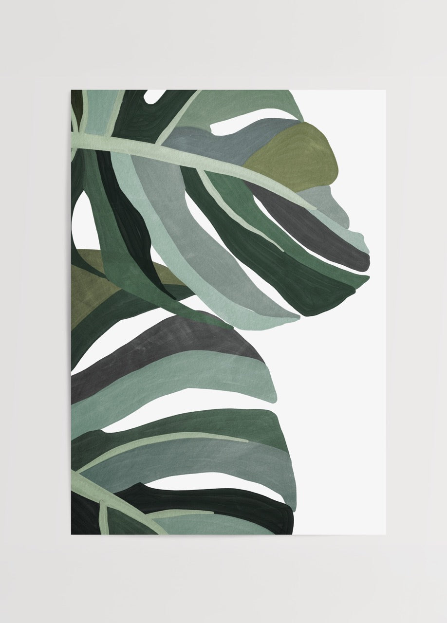 Lush Monstera Leaf Print showcasing vibrant green leaves for wall art.