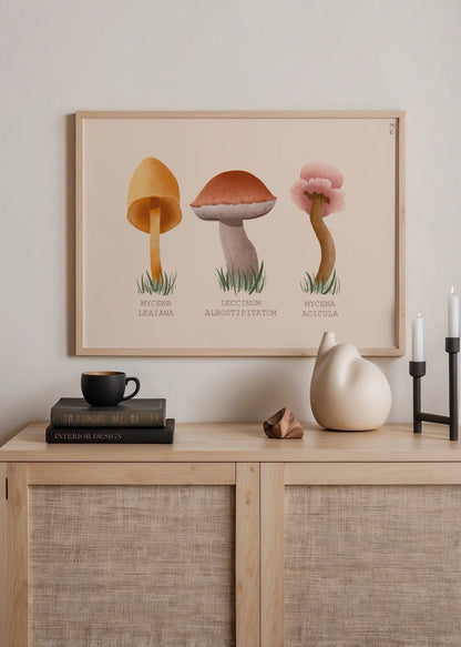 Beautiful mushrooms illustration in earthy tones, perfect for wall art.