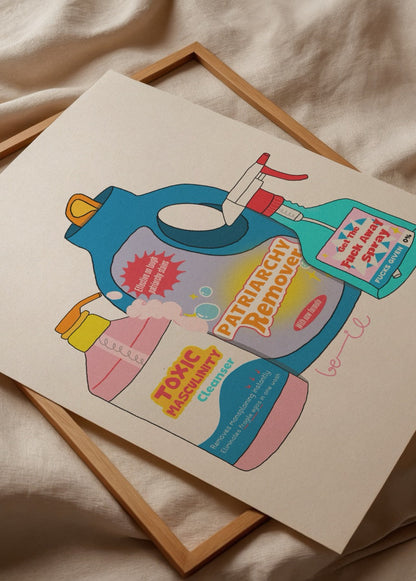Must-Haves Poster Print featuring playful, bold cleaning product illustrations.