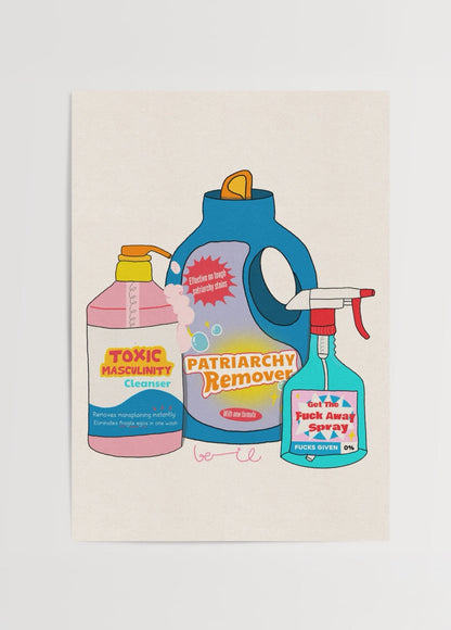 Must-Haves Poster Print featuring playful, bold cleaning product illustrations.