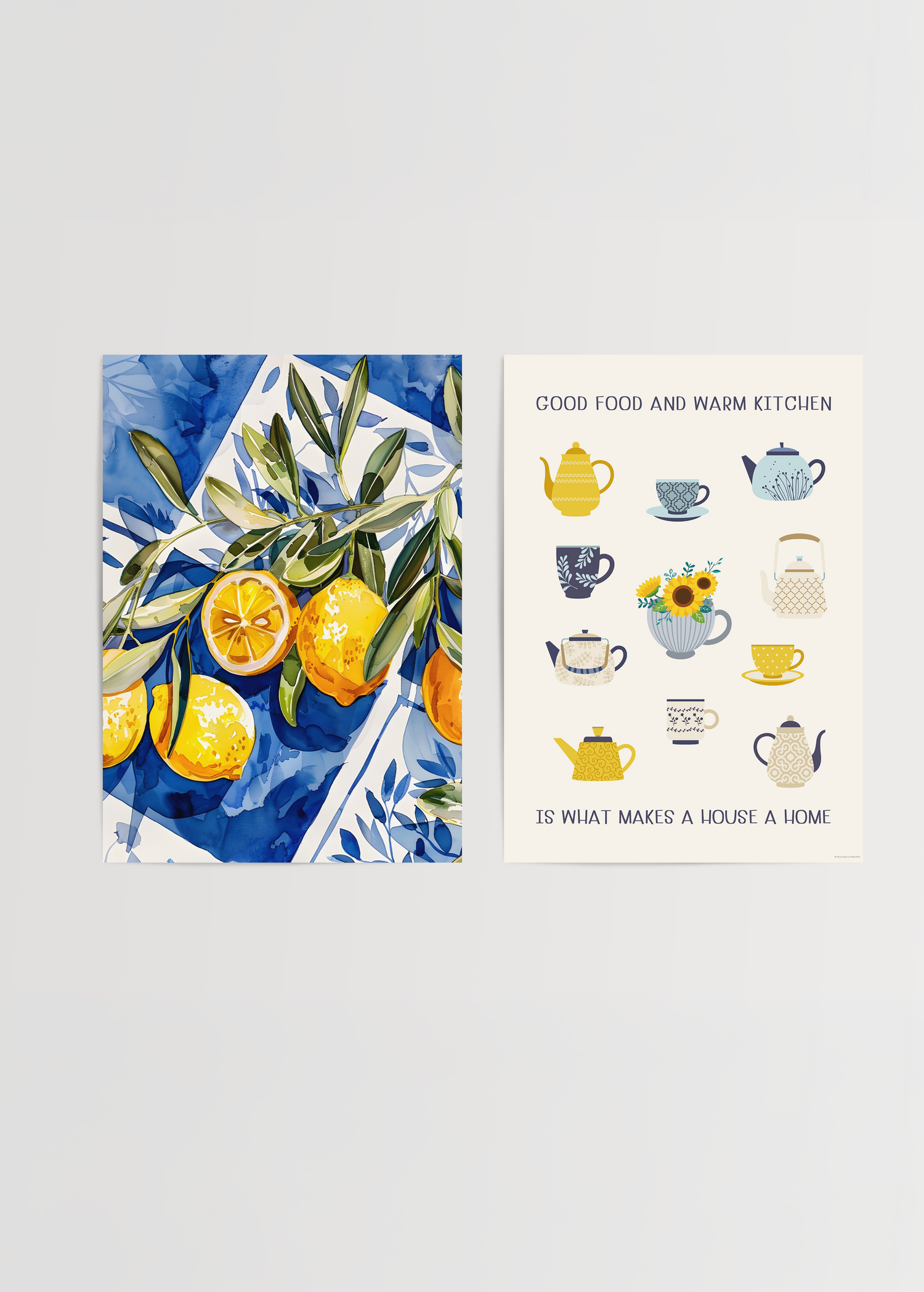 Citrus Kitchen Charm Duo featuring vibrant lemon art and charming kitchenware illustrations.