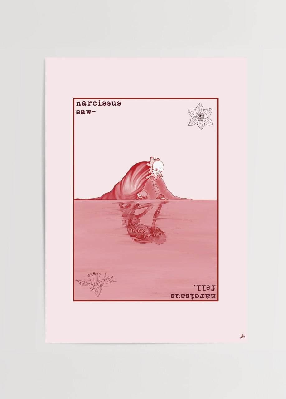 narcissus – Poster Print featuring an artistic interpretation of nature and introspection.
