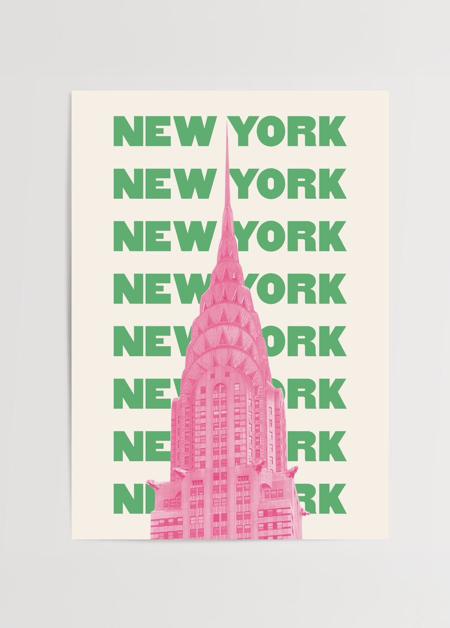 Chrysler Building in pink with &