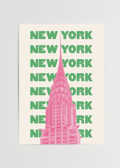 Chrysler Building in pink with &