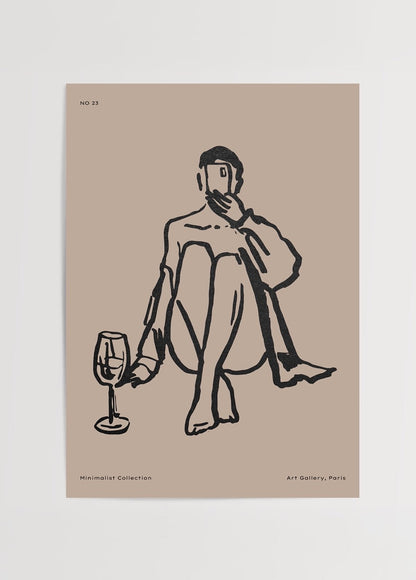 Minimalist wall art poster depicting a seated figure in contemplative pose.