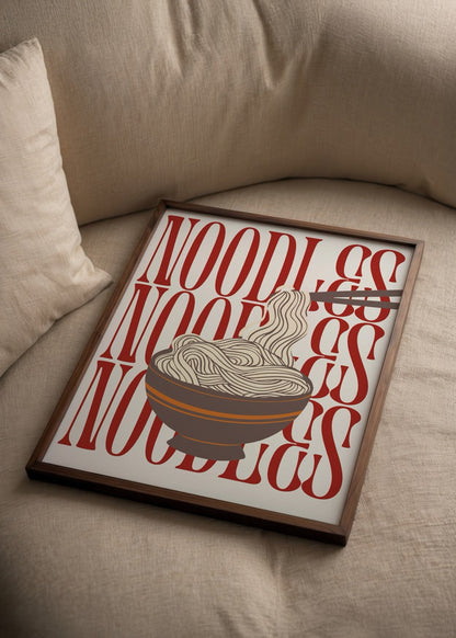Stylish noodles typography art print for kitchen decor.