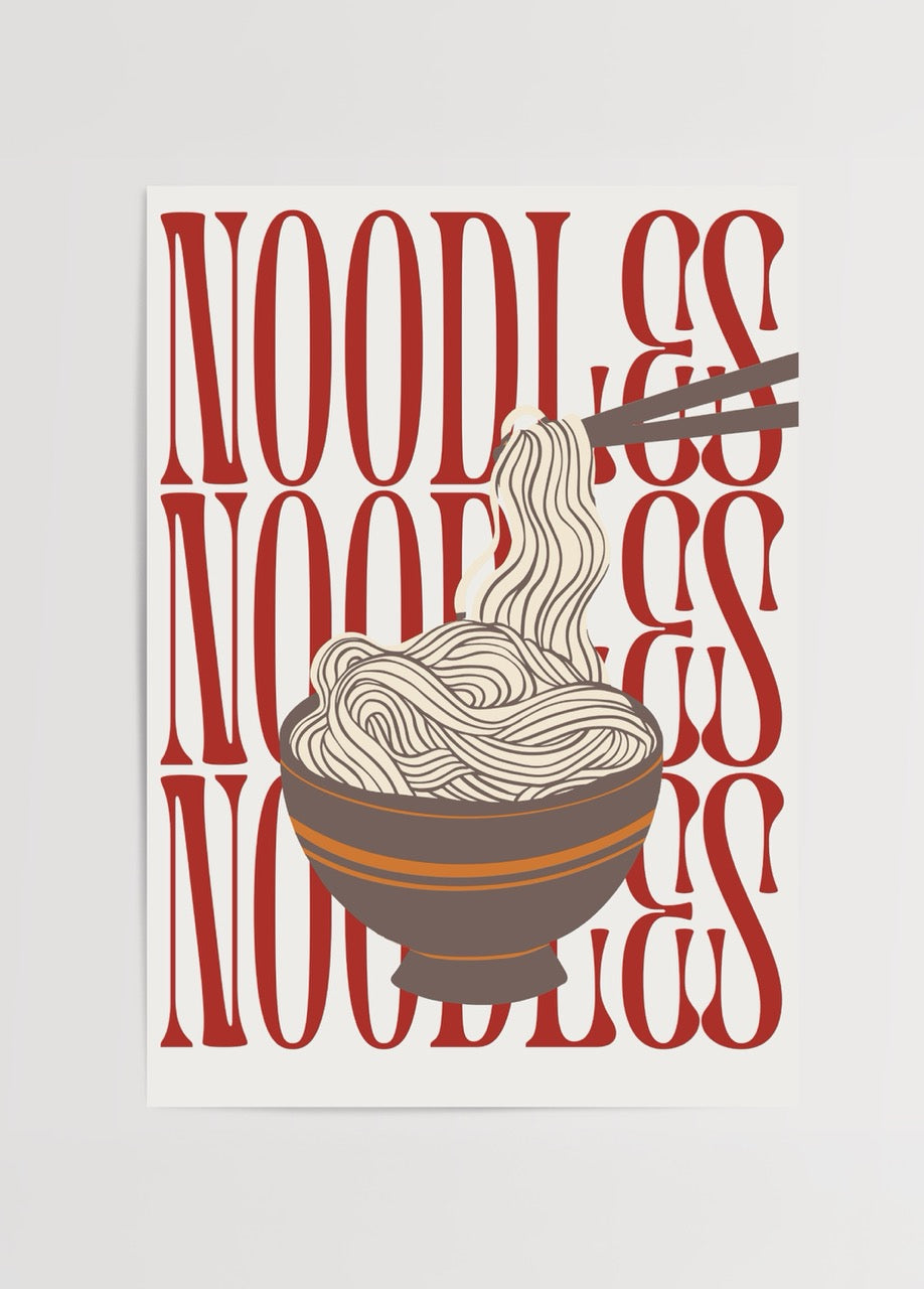 Stylish noodles typography art print for kitchen decor.