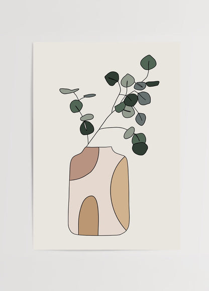 Abstract art print featuring eucalyptus in a stylish vase.