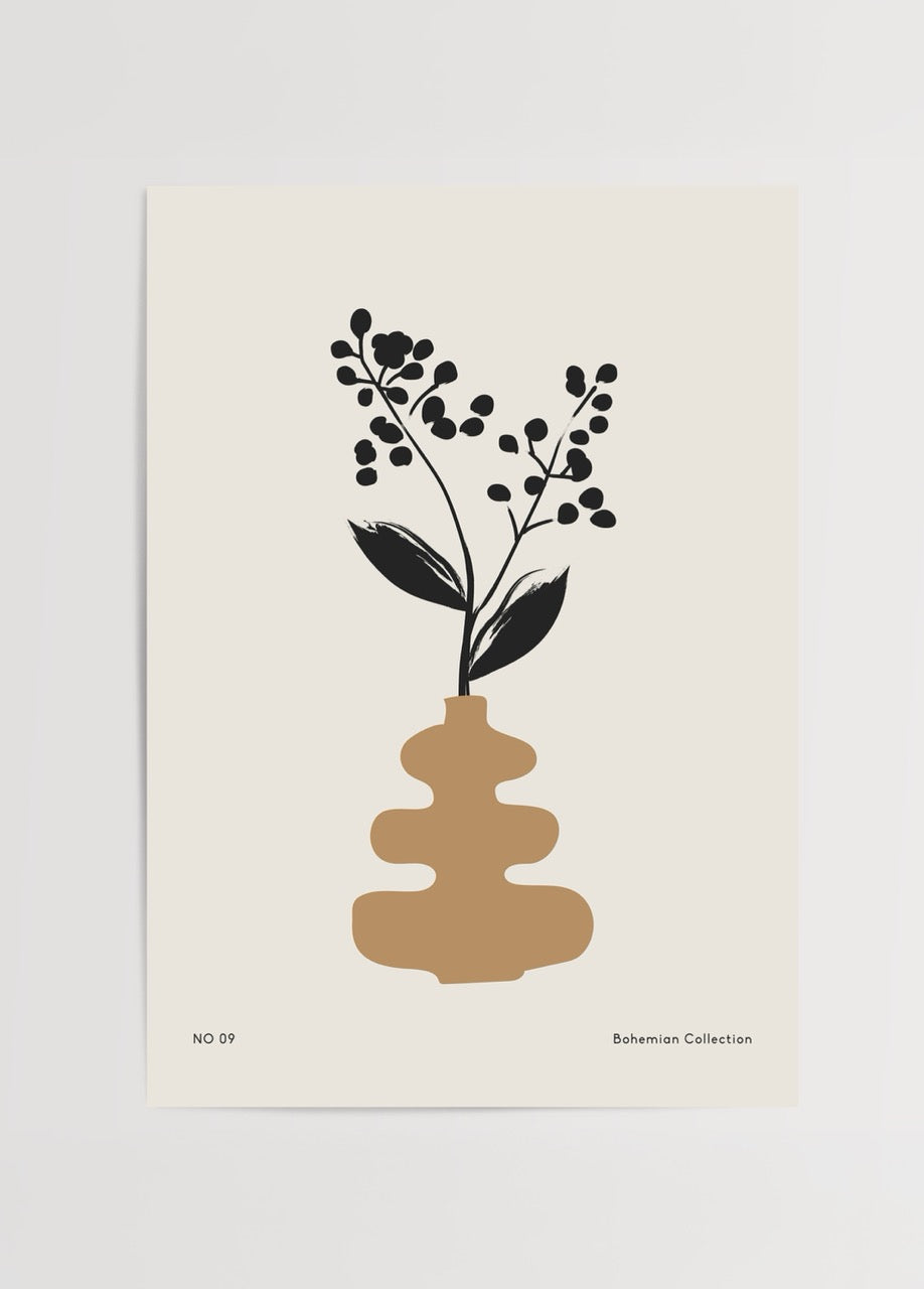 Illustrative vase with floral details in a minimalist style.