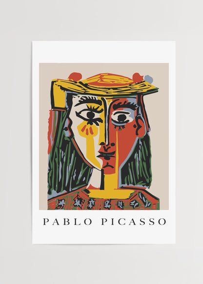 Vibrant abstract portrait art print featuring bold lines and colours.