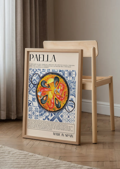 Vibrant paella art print showcasing a colourful dish with seafood.