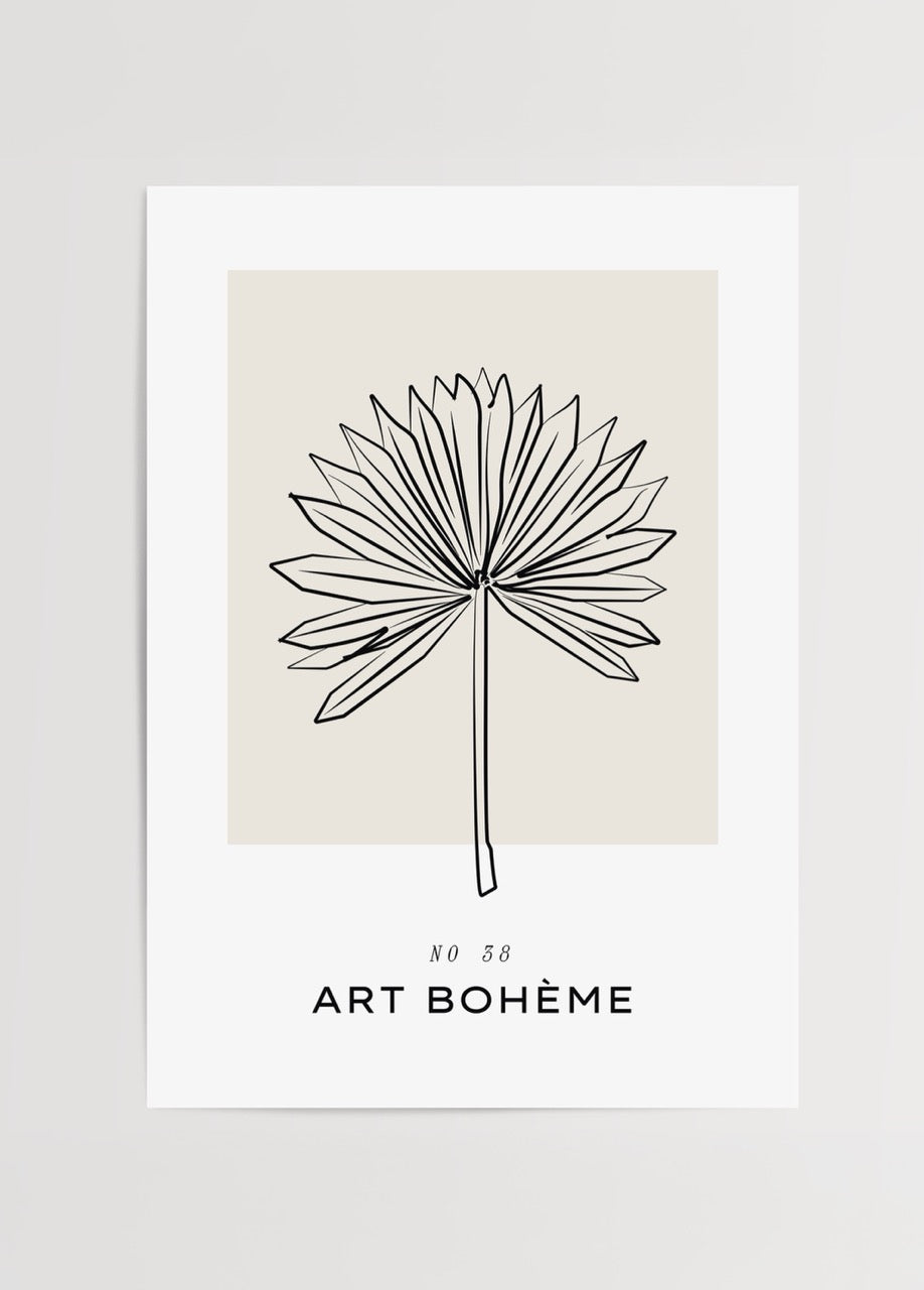 Minimalist palm leaf artwork on a beige background