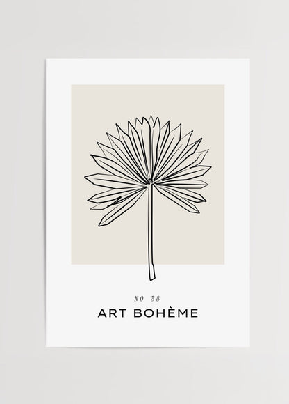 Minimalist palm leaf artwork on a beige background
