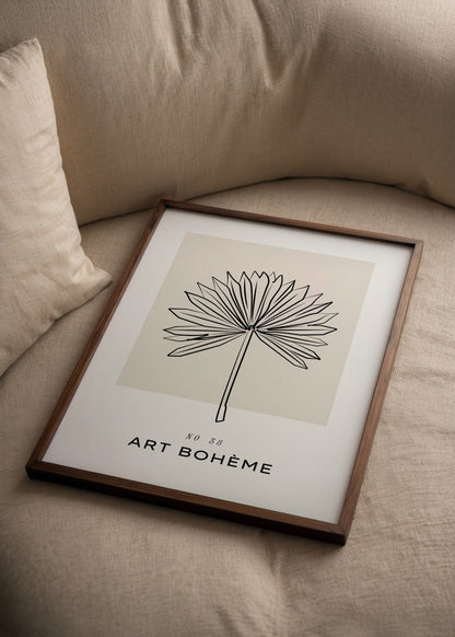 Minimalist palm leaf artwork on a beige background