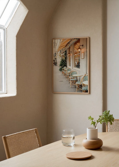 Charming Parisian outdoor cafe with elegant seating and greenery