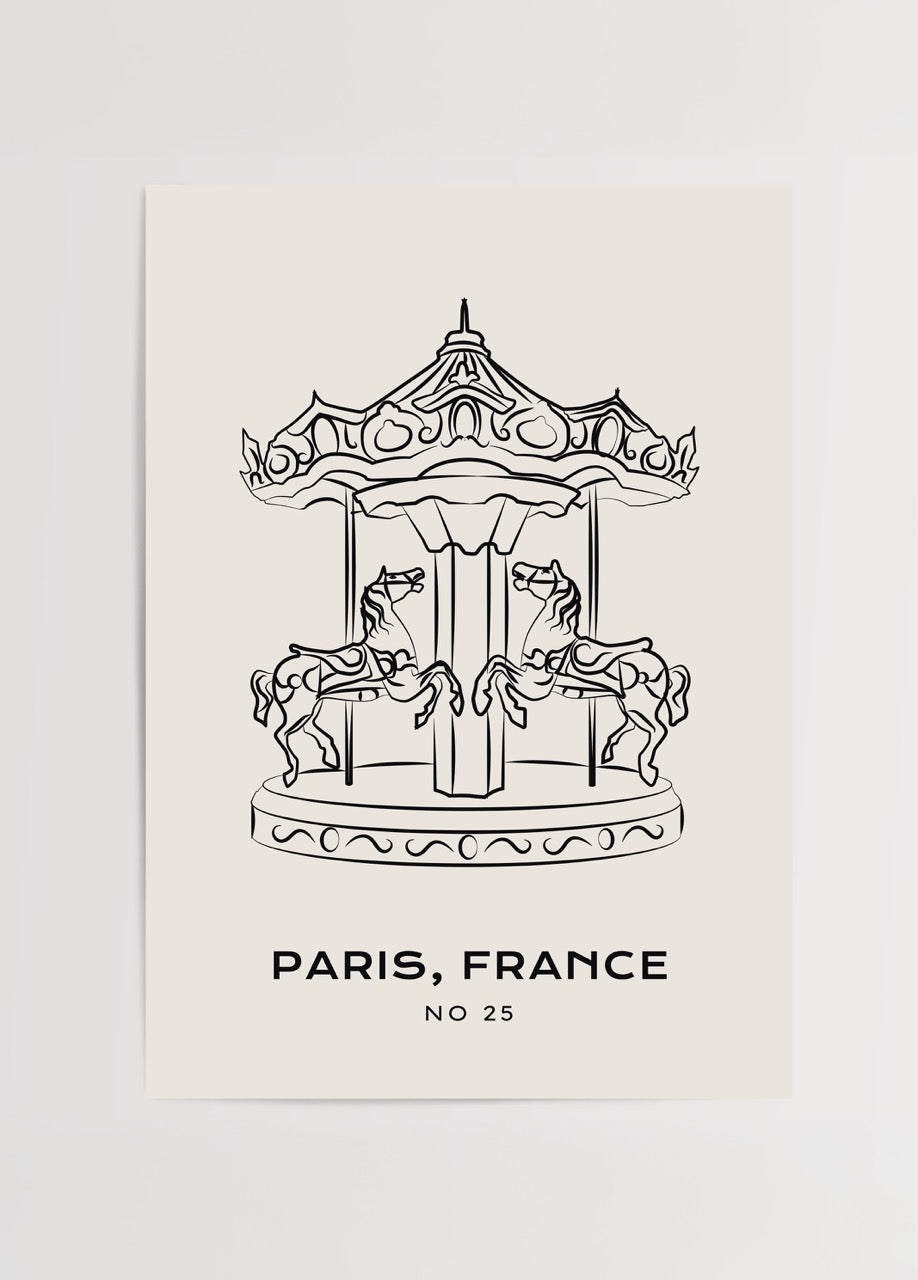 Elegant line art of a Paris carousel, perfect for wall decor.