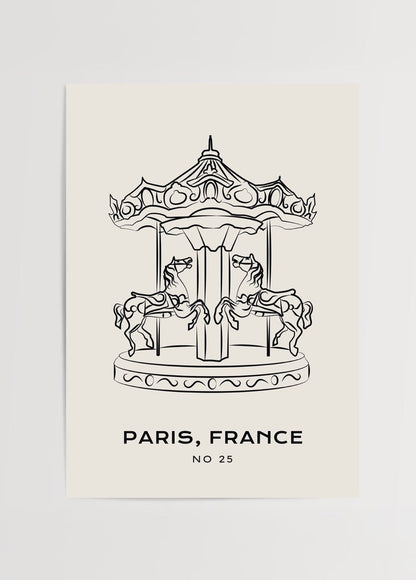 Elegant line art of a Paris carousel, perfect for wall decor.