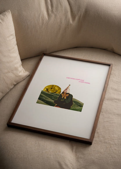A whimsical party-themed poster with a reflective message.