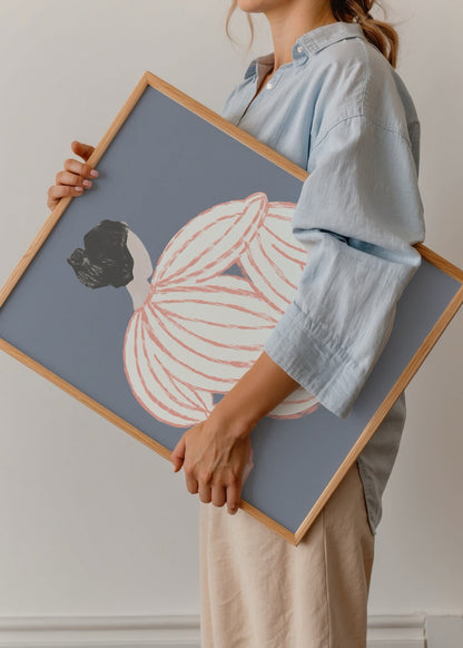 Contemporary art print of a woman in pastel lines with a dark background
