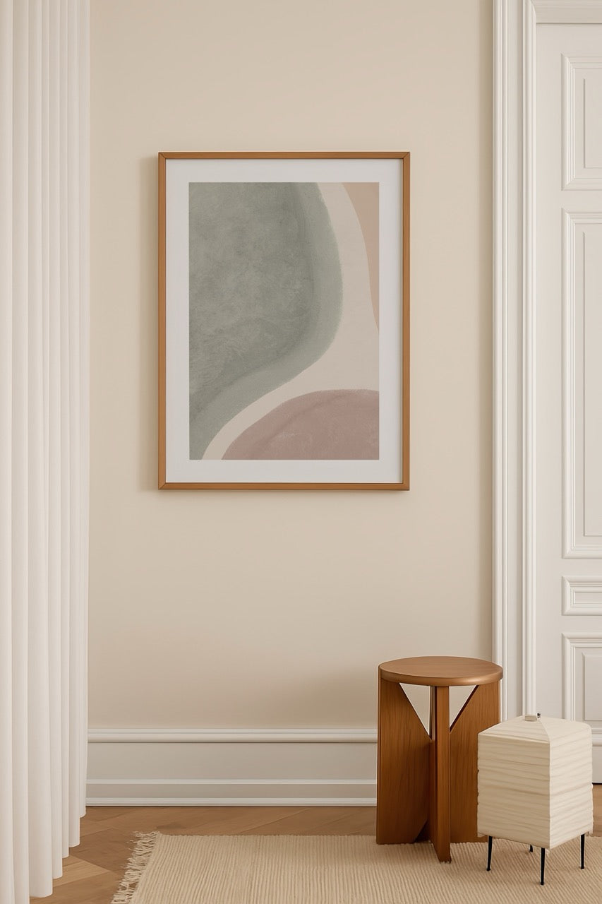 Serene organic abstract wall art in soft pastel tones.