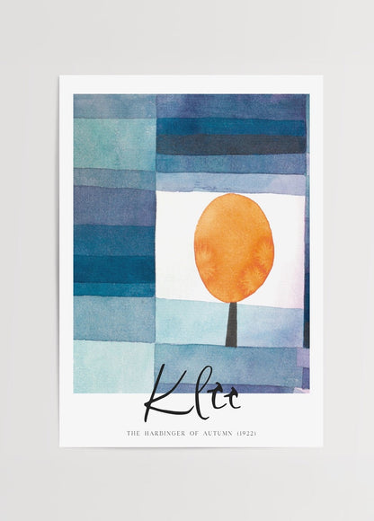 Vibrant wall art print featuring an orange sun against blue hues, capturing autumn&