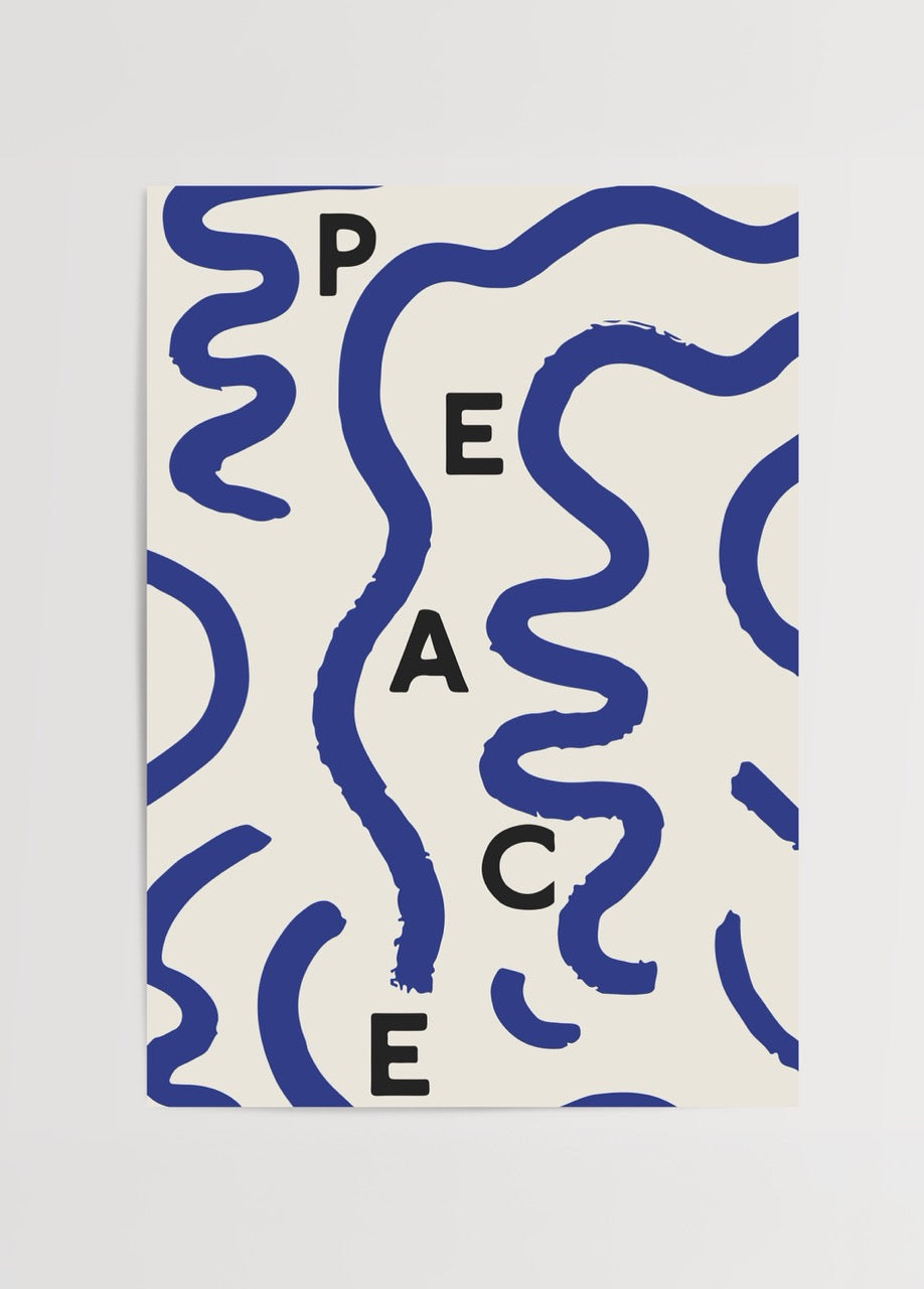 Abstract poster featuring blue curves and the word &
