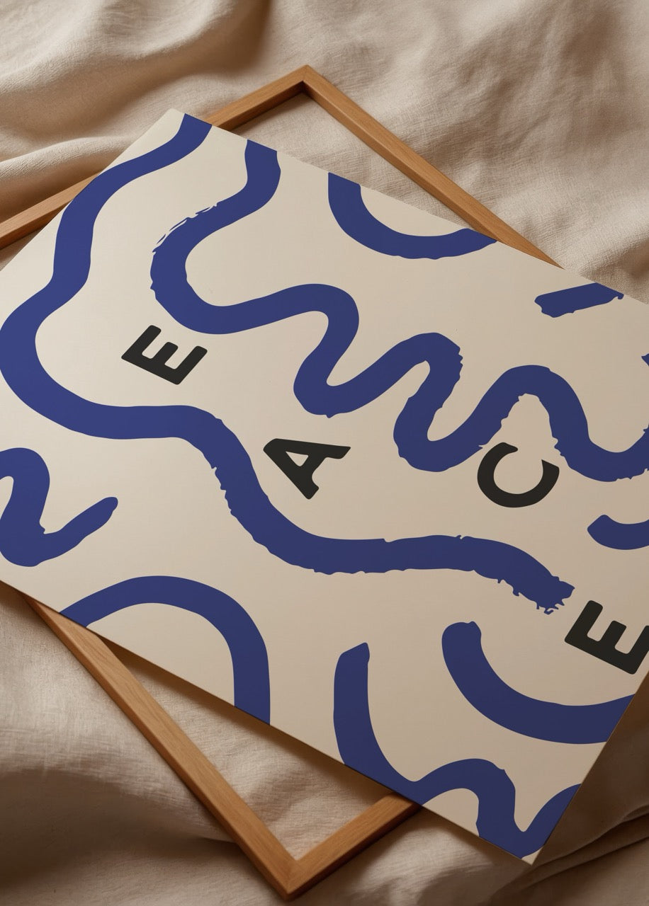 Abstract poster featuring blue curves and the word &