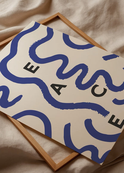 Abstract poster featuring blue curves and the word &