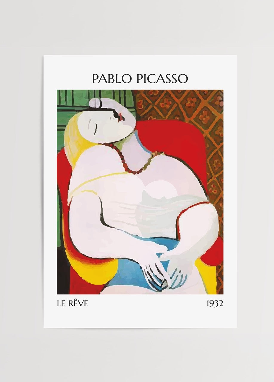 Vibrant wall art print depicting a reclining figure in bold colours.