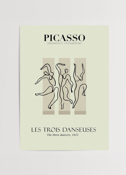 Dynamic Dance Trio art print featuring minimalist line work in a premium style.