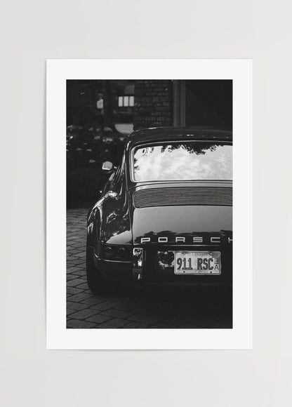 Vintage Porsche 911 wall art print in black and white