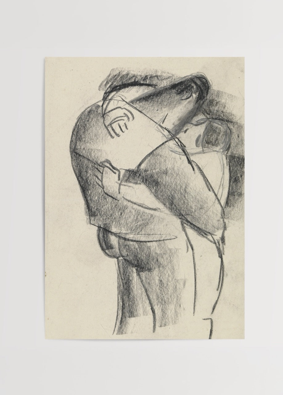 Quiet Embrace artwork depicting a tender hug, perfect for home decor.