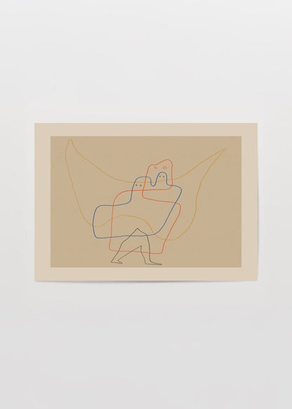 Minimal line art print featuring dynamic contours in subtle colours.