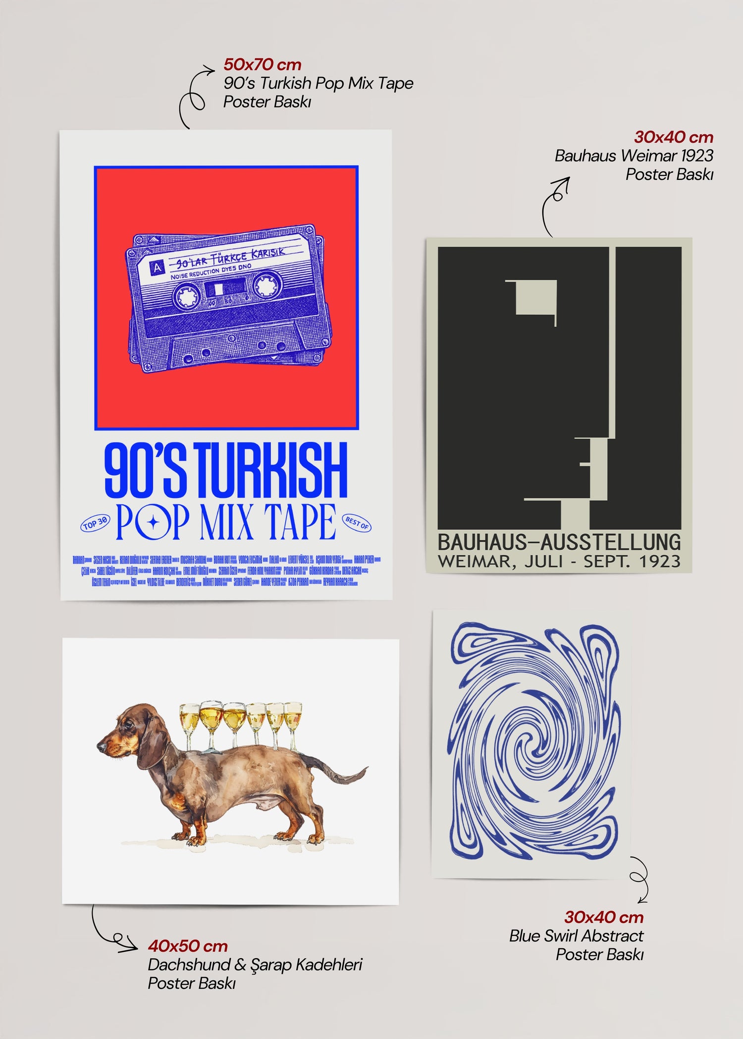 A vibrant collection of retro Bauhaus and pop art posters for stylish interior decor.