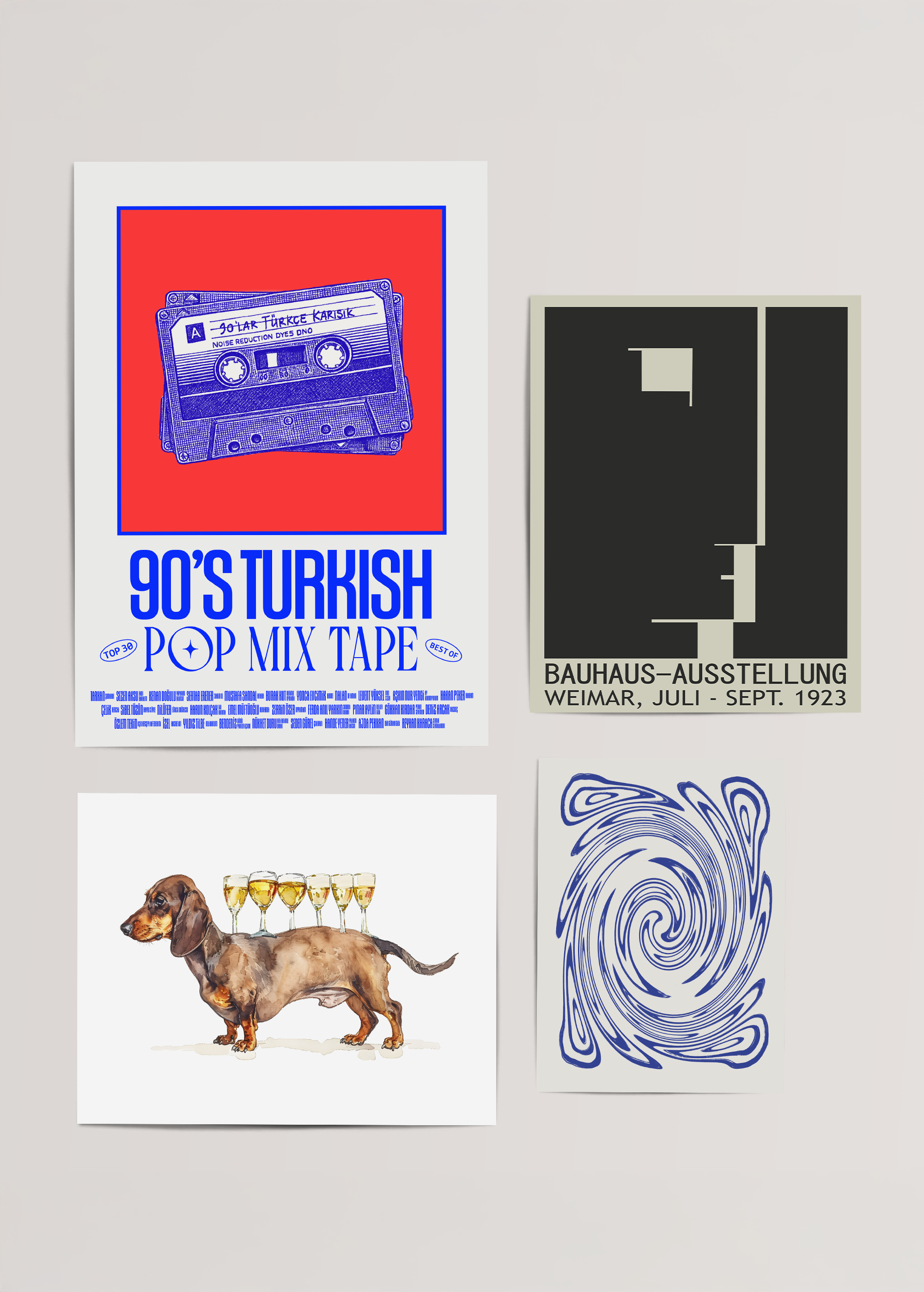 A vibrant collection of retro Bauhaus and pop art posters for stylish interior decor.