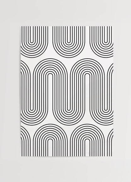 Curved lines retro wall art print in black and white