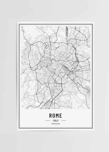 Elegant black and white city map of Rome, Italy.