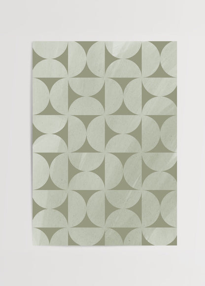 Sage Geometry – Minimalist Desen Poster featuring soft green geometric shapes.