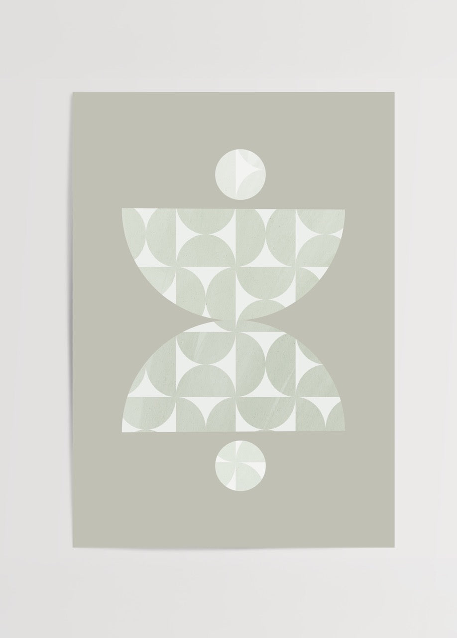 Minimalist sage green geometric wall art featuring abstract shapes.