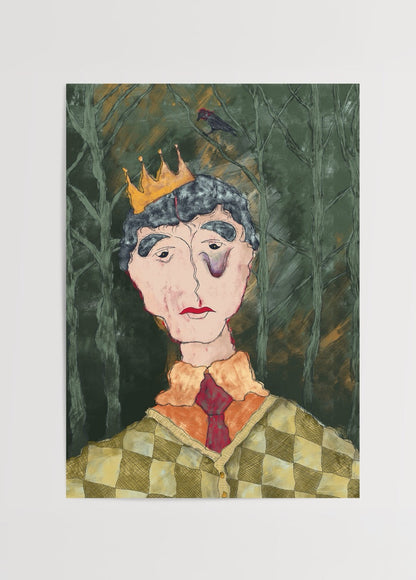A unique poster artwork featuring a crowned figure in a forest setting.