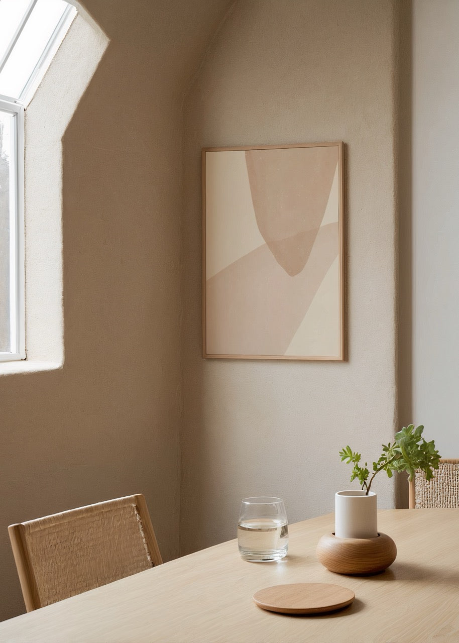 Minimalist wall art featuring soft beige abstract shapes