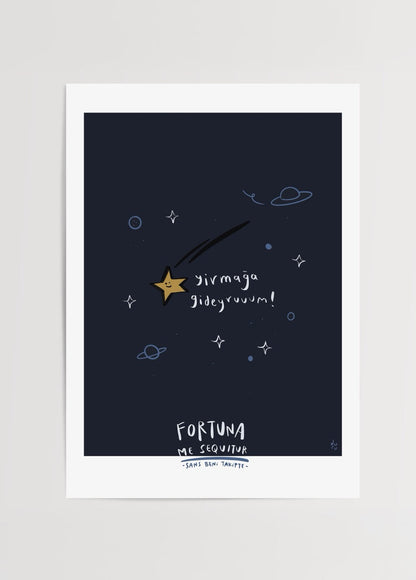 Whimsical poster print featuring a star and playful text on a dark blue background.