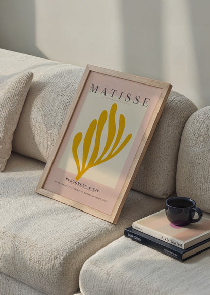 Golden Gestures art print featuring bold shapes on a pink background, ideal for modern interiors.