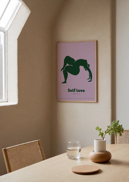 Self Love – Poster No. 36 featuring a bold green silhouette on lilac background.
