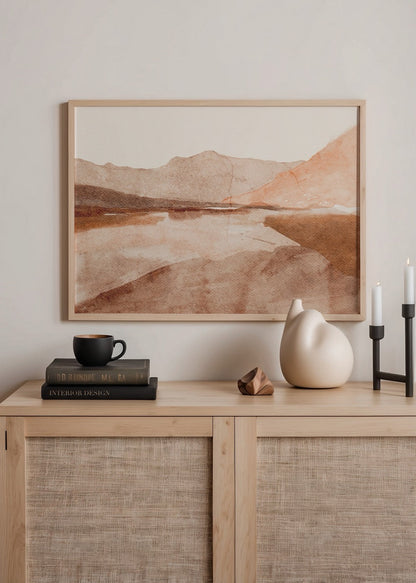 Whispers of Tranquility Artwork featuring serene landscape in warm tones.