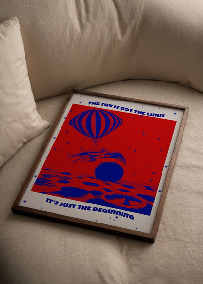 Vibrant poster featuring a bold design with a parachute and a dragon, inspiring imagination and adventure.