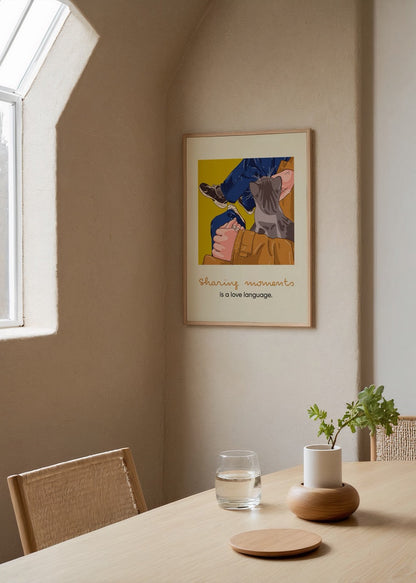 Illustrative poster depicting a warm moment shared with a cat.