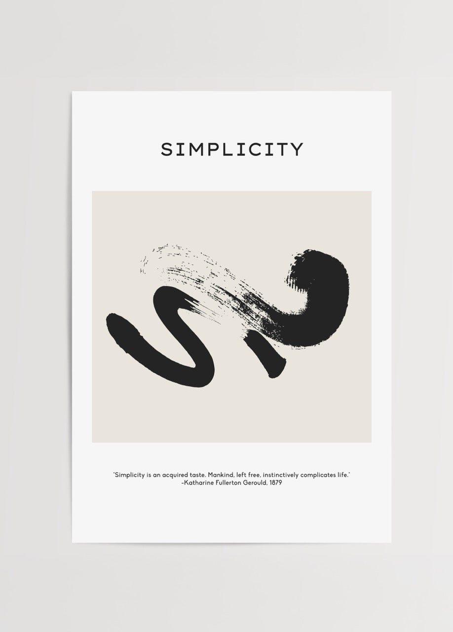 Elegant Minimalism Wall Art features dynamic brush strokes in black on a beige background.